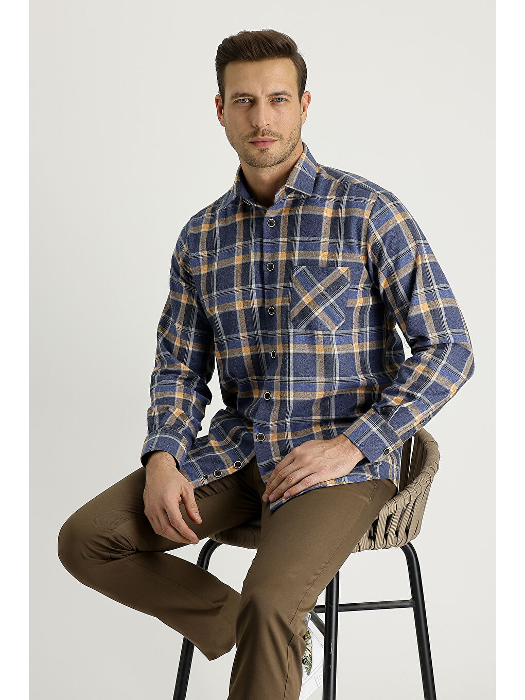 Kahverengi Slim Fit Dar Kesim Pamuk %100 Pamuk Kanvas / Chino Pantolon-1