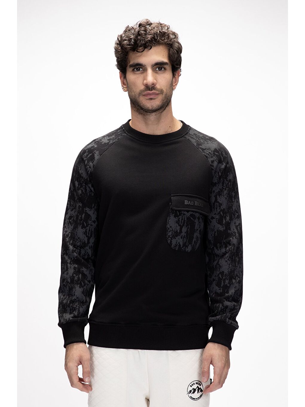 Siyah Deep Si̇yah Crewneck Erkek Baskılı Sweatshirt