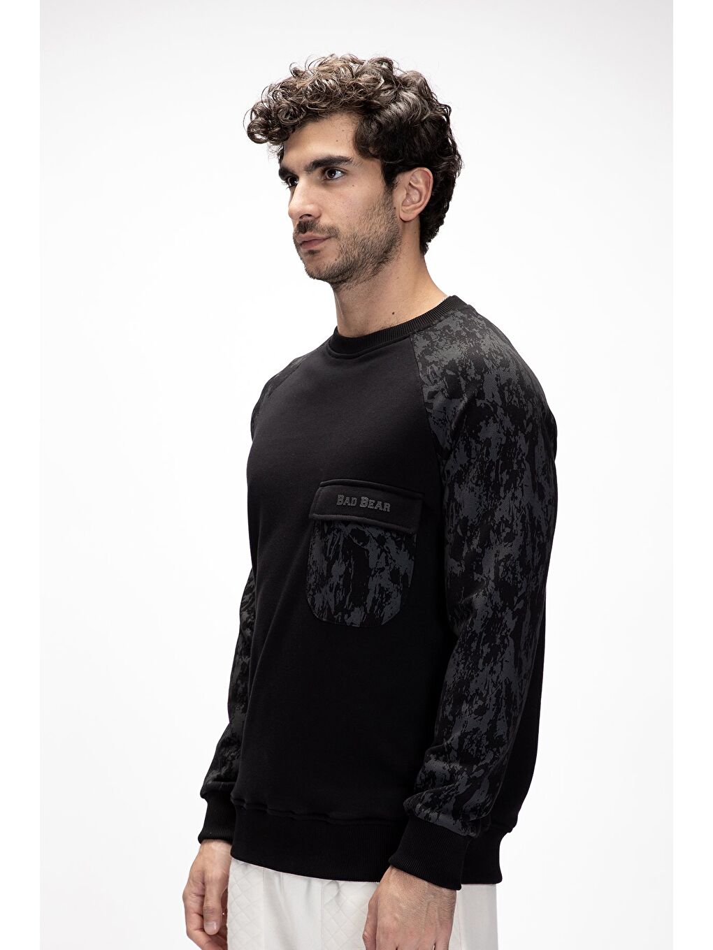 Siyah Deep Si̇yah Crewneck Erkek Baskılı Sweatshirt-1