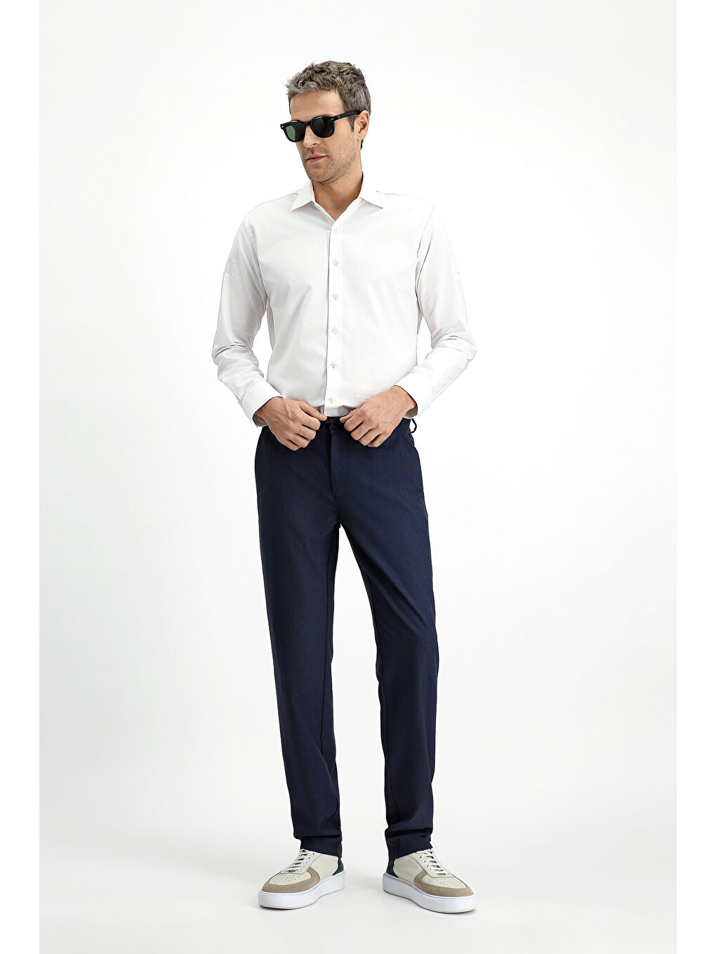 Lacivert Yünlü Beli Lastikli İpli Klasik Kumaş Pantolon