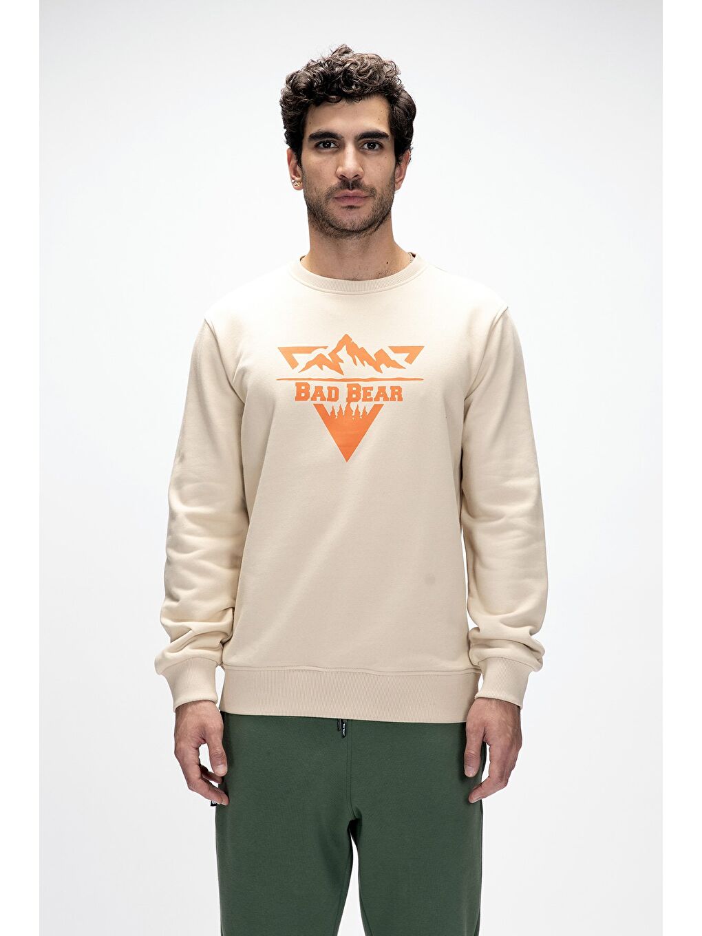 Mountain Bej Crewneck Erkek Baskılı Sweatshirt