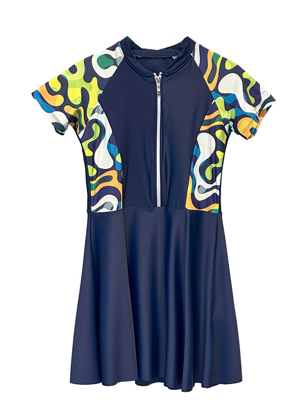 UV Korumalı Etekli Taytlı Kısa Kol Kız Çocuk Mayo Mira 1511 Lacivert01 Neon-1