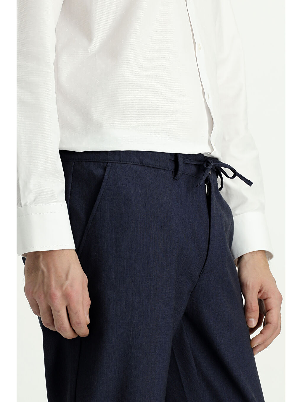 Lacivert Yünlü Beli Lastikli İpli Klasik Kumaş Pantolon-3