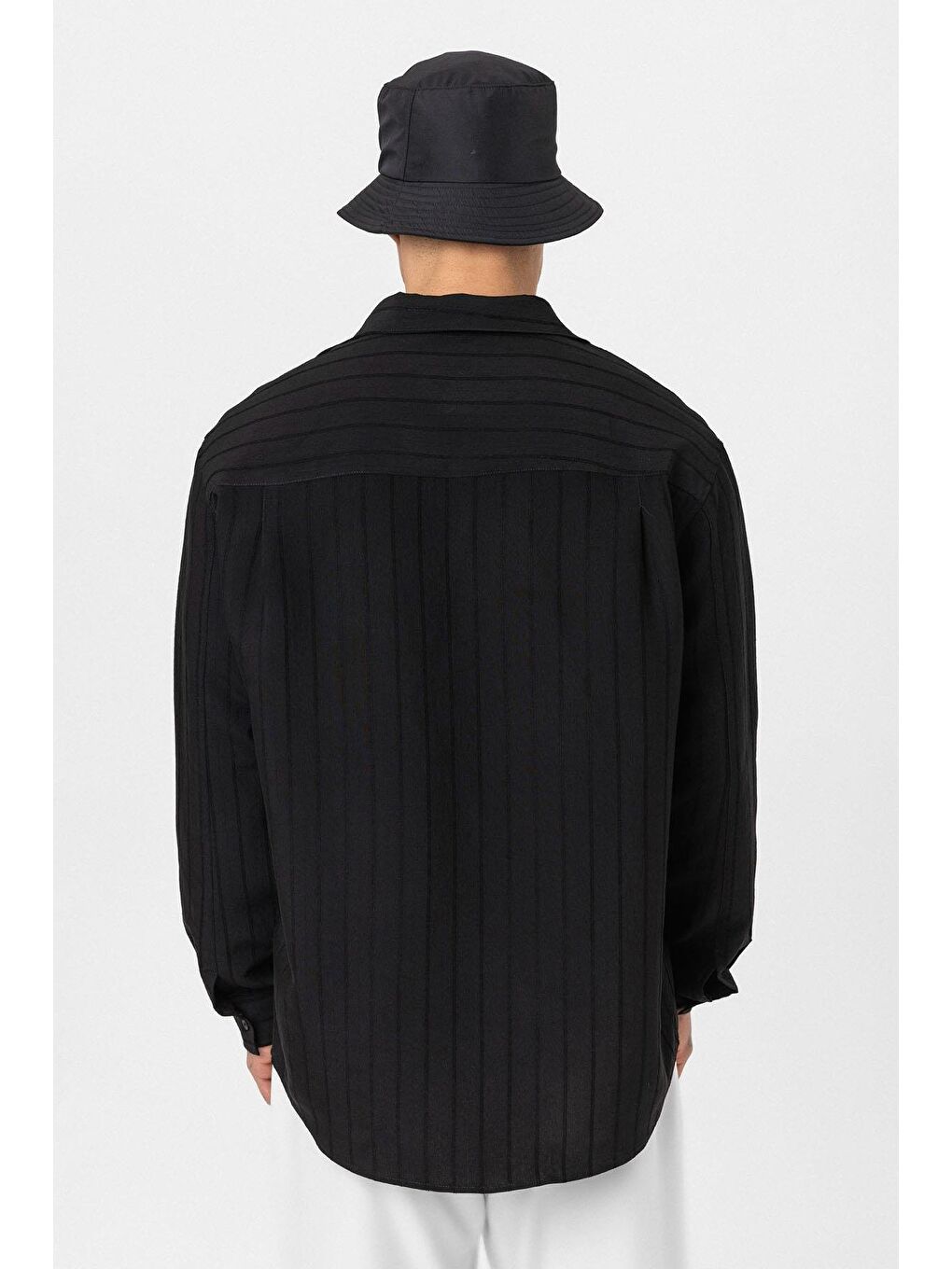 Çizgili Uzun Kol Oversize Gömlek Siyah-3