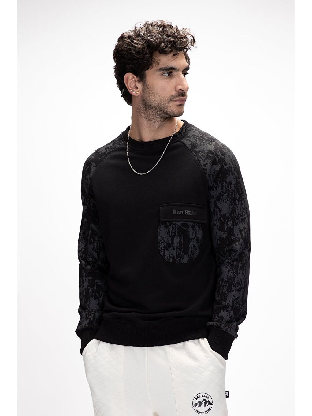 Siyah Deep Si̇yah Crewneck Erkek Baskılı Sweatshirt-3