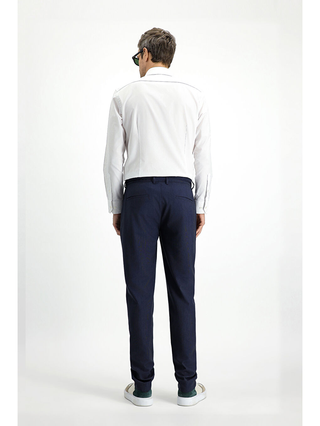 Lacivert Yünlü Beli Lastikli İpli Klasik Kumaş Pantolon-4