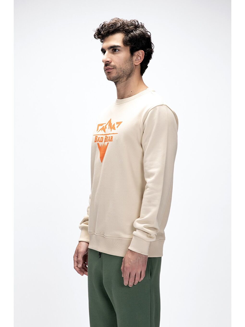 Mountain Bej Crewneck Erkek Baskılı Sweatshirt-1