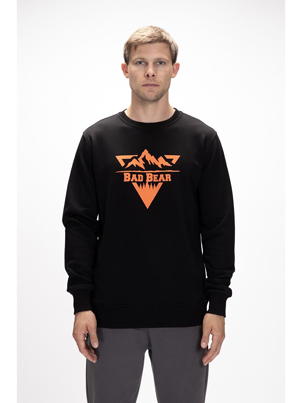 Siyah Mountain Si̇yah Crewneck Erkek Baskılı Sweatshirt