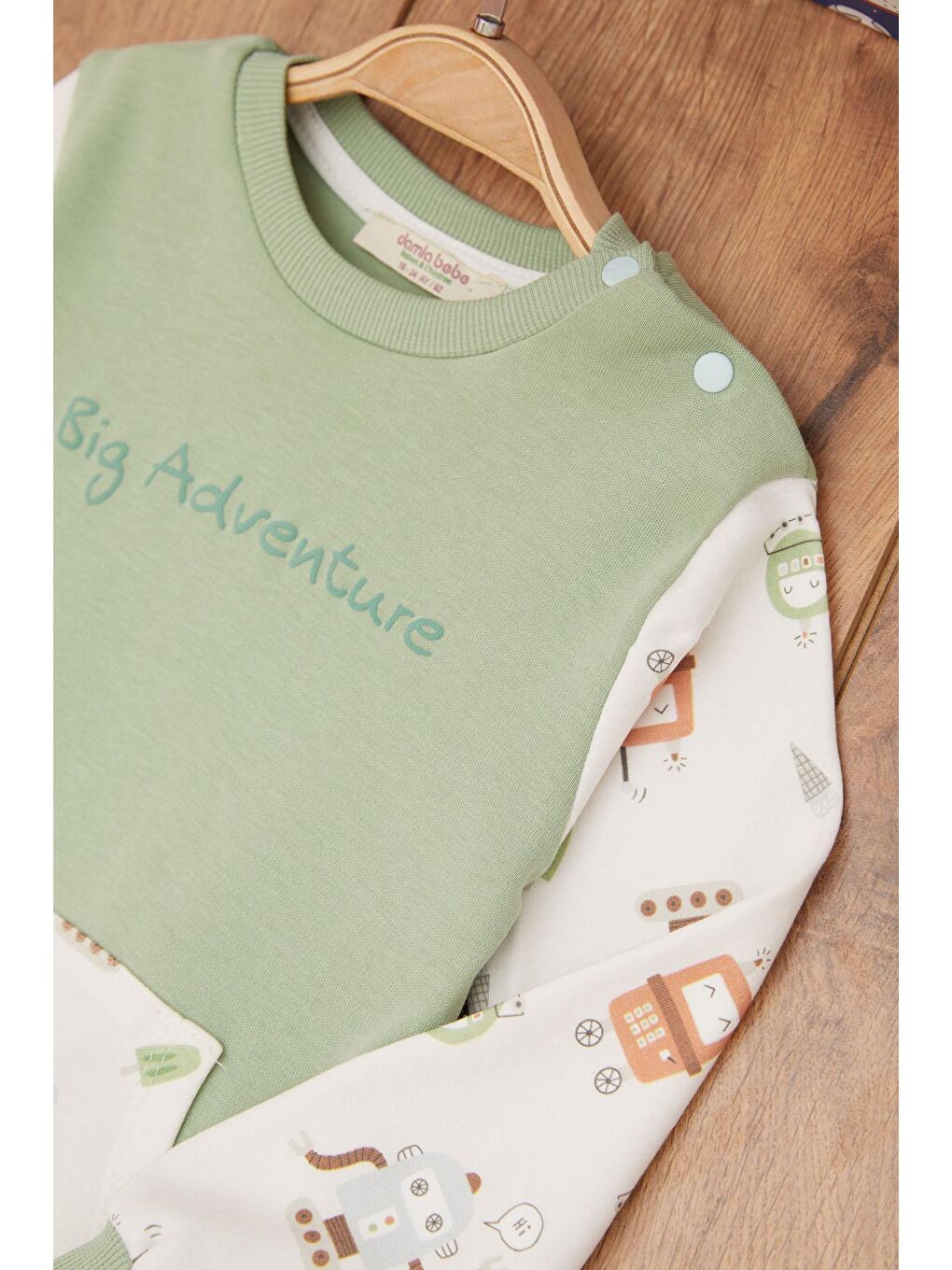 Haki Erkek Bebek Robot Desenli Kanguru Cepli Eşofman Takımı 17384-2