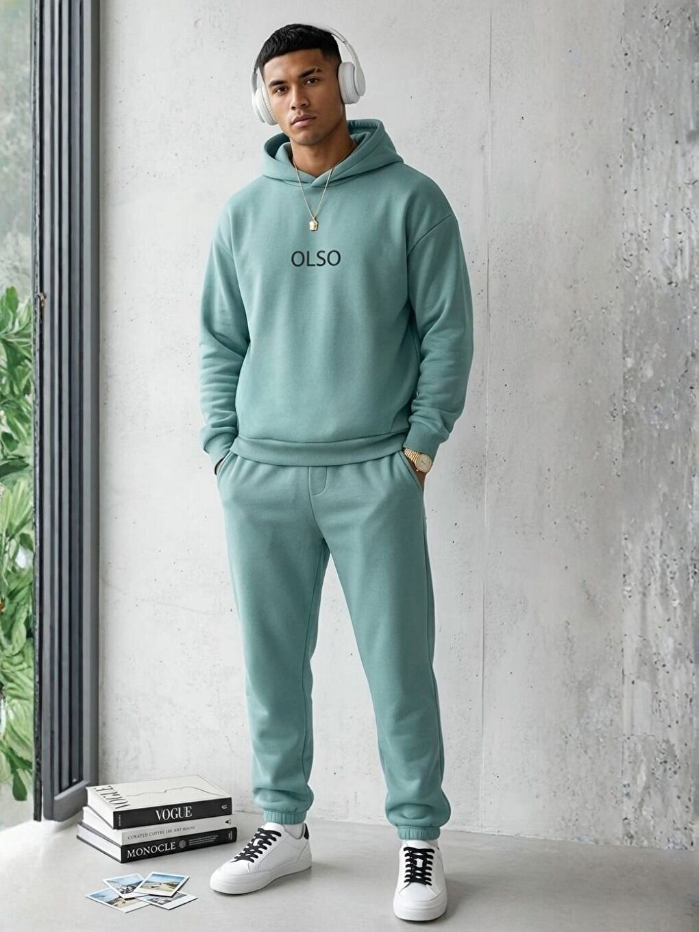 Turkuaz Erkek Yeşil Olso Baskılı Alt Üst Eşofman Takım