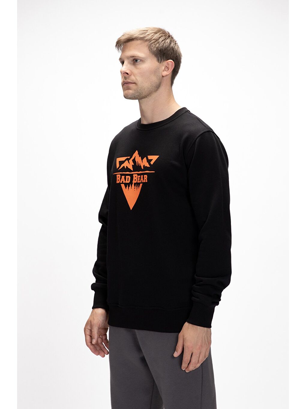 Siyah Mountain Si̇yah Crewneck Erkek Baskılı Sweatshirt-1