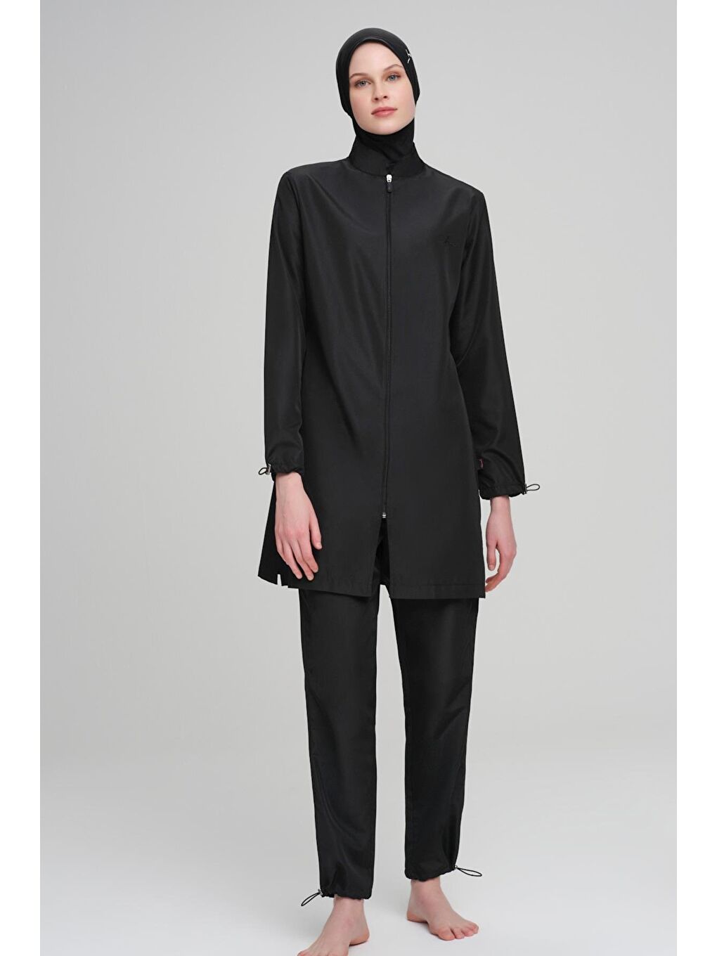 Siyah Dokuma 5 Parça Tam Tesettür Mayo Takımı 6026