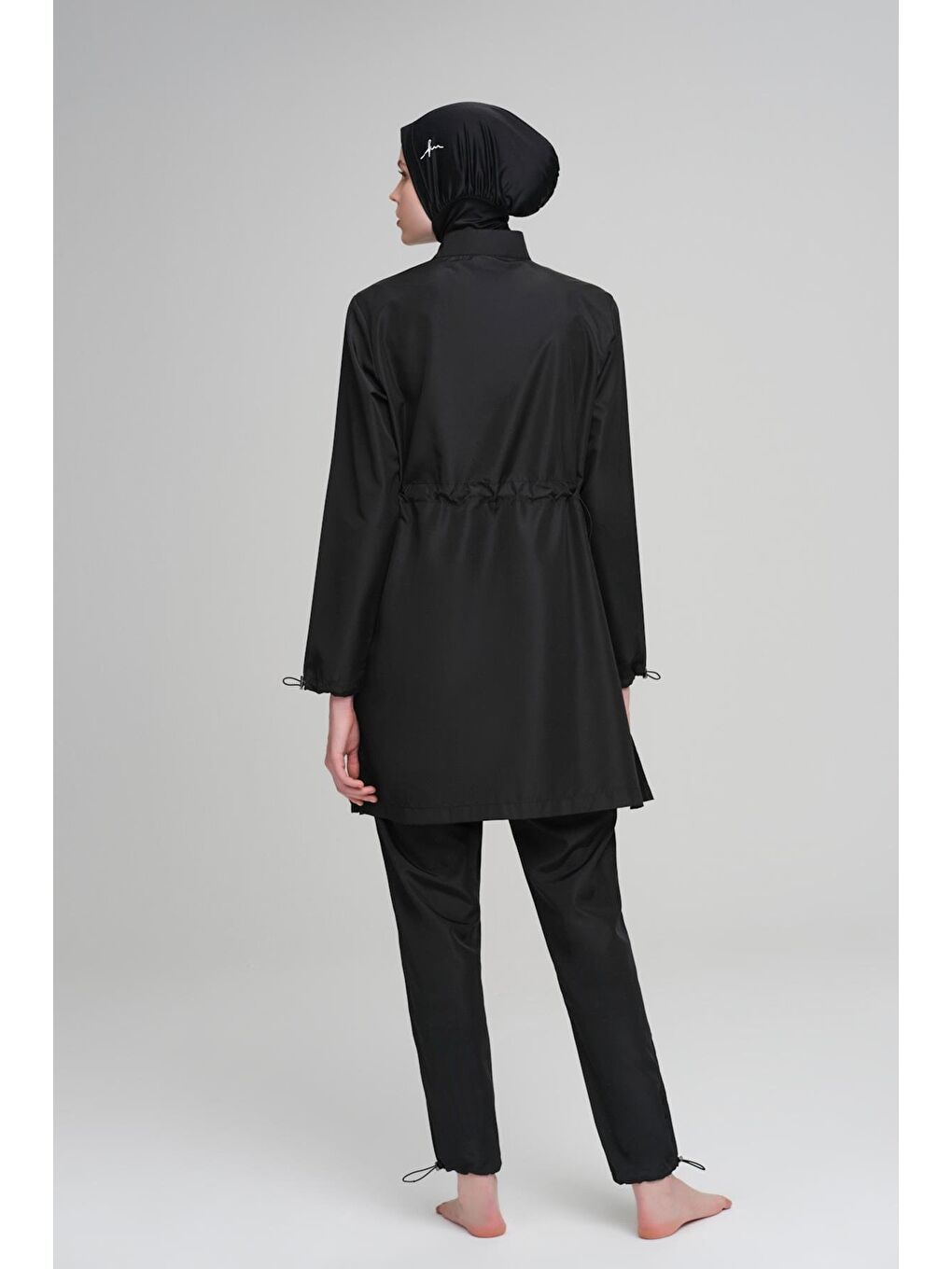 Siyah Dokuma 5 Parça Tam Tesettür Mayo Takımı 6026-2