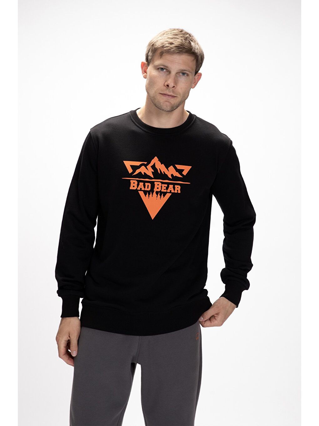 Siyah Mountain Si̇yah Crewneck Erkek Baskılı Sweatshirt-3