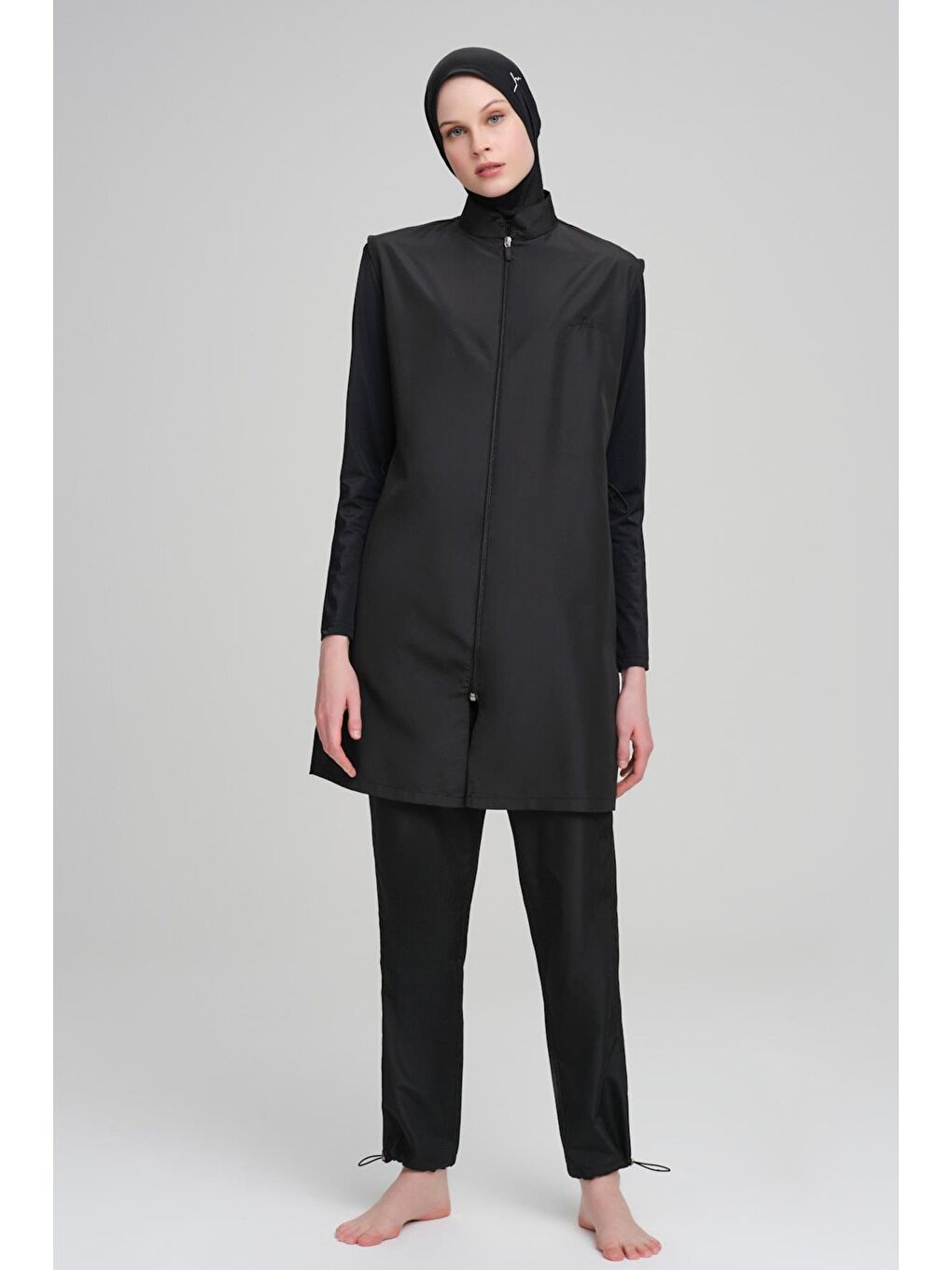 Siyah Dokuma 5 Parça Tam Tesettür Mayo Takımı 6027