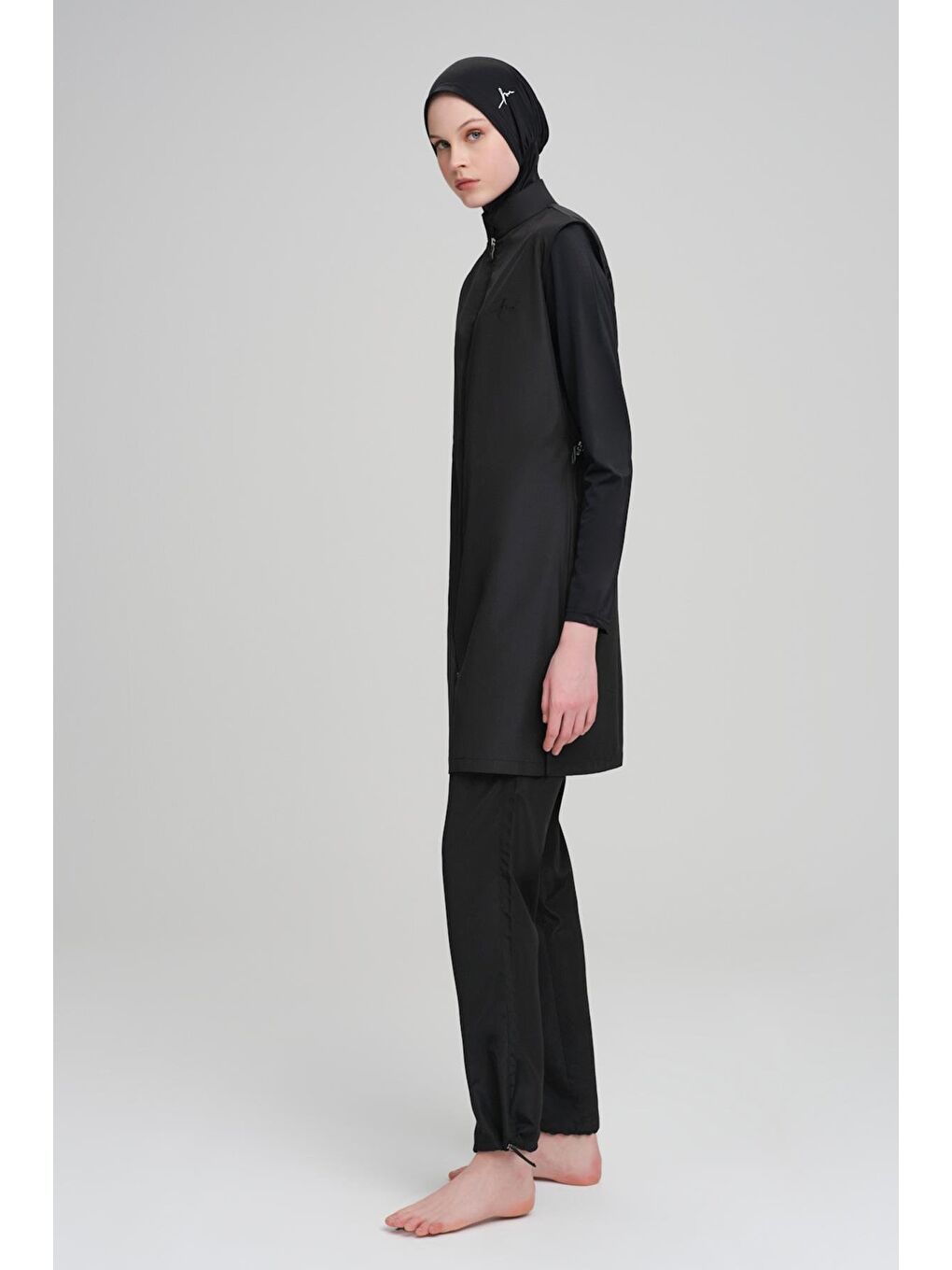 Siyah Dokuma 5 Parça Tam Tesettür Mayo Takımı 6027-1