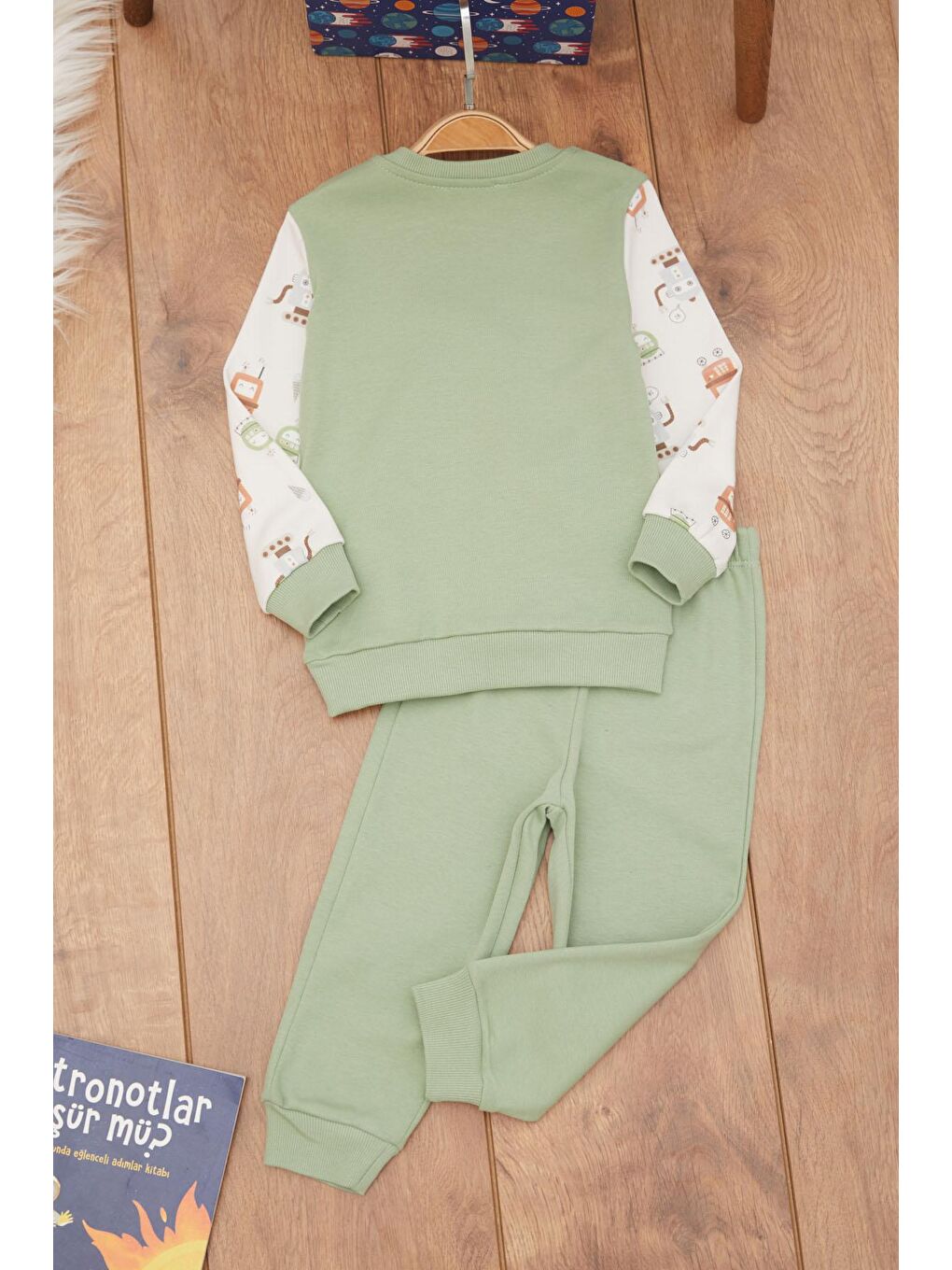 Haki Erkek Bebek Robot Desenli Kanguru Cepli Eşofman Takımı 17384-4