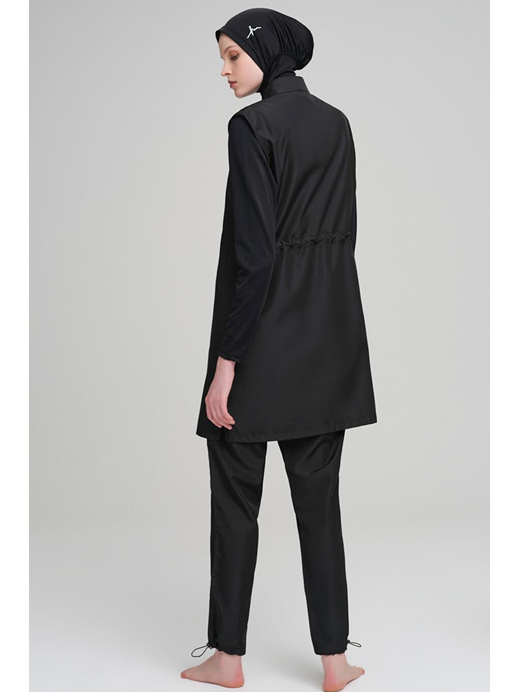 Siyah Dokuma 5 Parça Tam Tesettür Mayo Takımı 6027-2