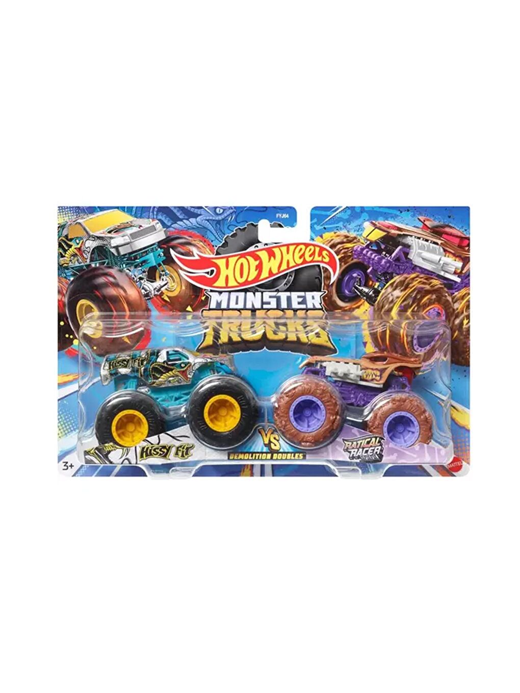 Hot Wheels Beyaz-Renklibaskı Monster Trucks Güçlü İkili 1:64 Arabalar