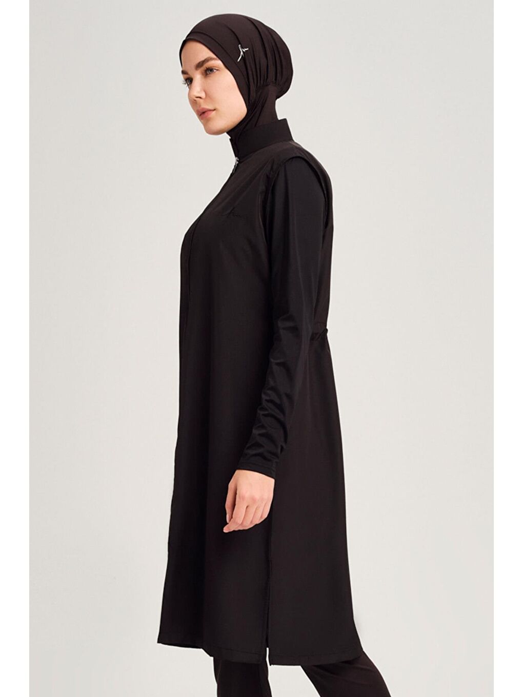 Rahat Kesim Siyah Jileli 4 Parça Tam Tesettür Mayo Takımı 6025-3