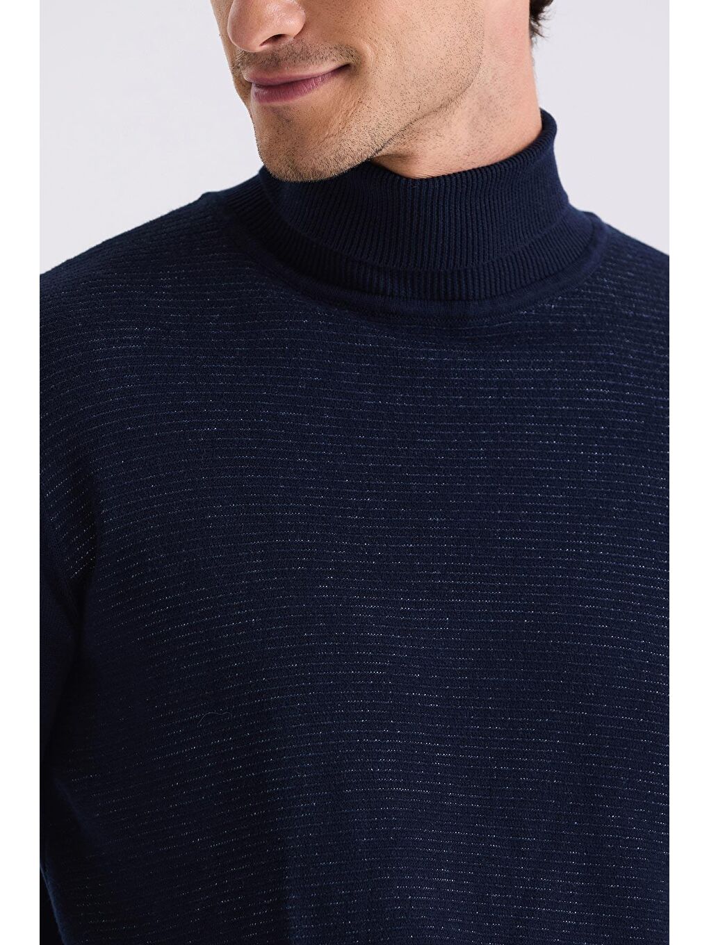 Lacivert Slim Fit Tam Balıkçı Yaka Triko Kazak-2