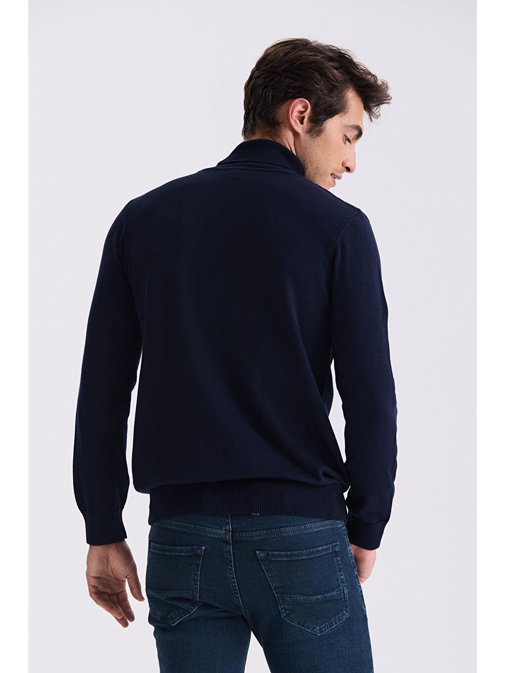 Lacivert Slim Fit Tam Balıkçı Yaka Triko Kazak-3