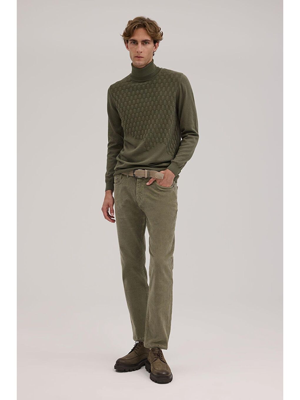 Haki Slim Fit Desenli Tam Balıkçı Yaka Triko-1