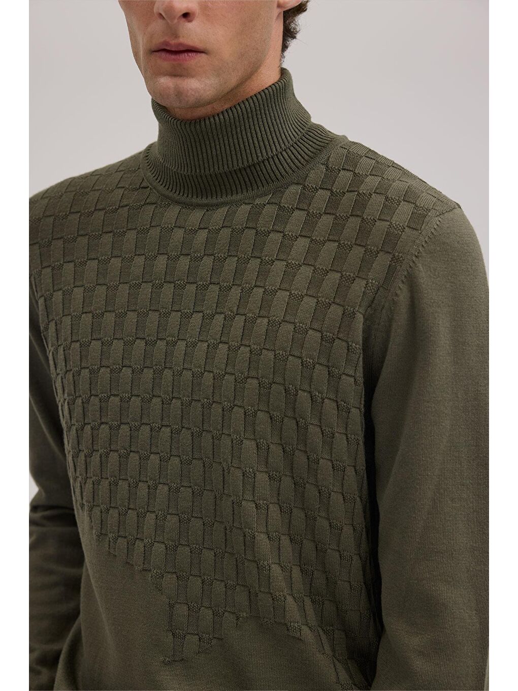 Haki Slim Fit Desenli Tam Balıkçı Yaka Triko-2