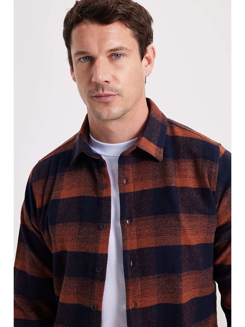 Kahverengi Erkek Slim Fit Dar Kesim Kareli Kışlık Oduncu Gömlek-1