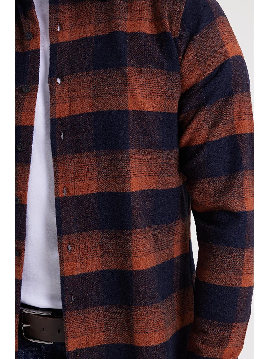 Kahverengi Erkek Slim Fit Dar Kesim Kareli Kışlık Oduncu Gömlek-3