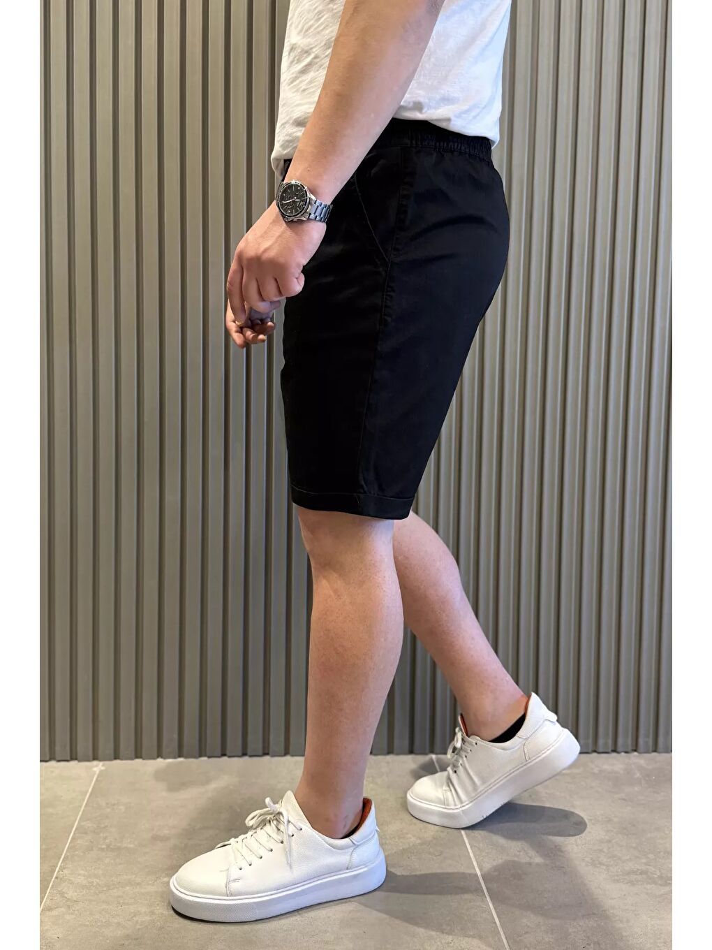 Siyah Duble Paça Erkek Şort-1