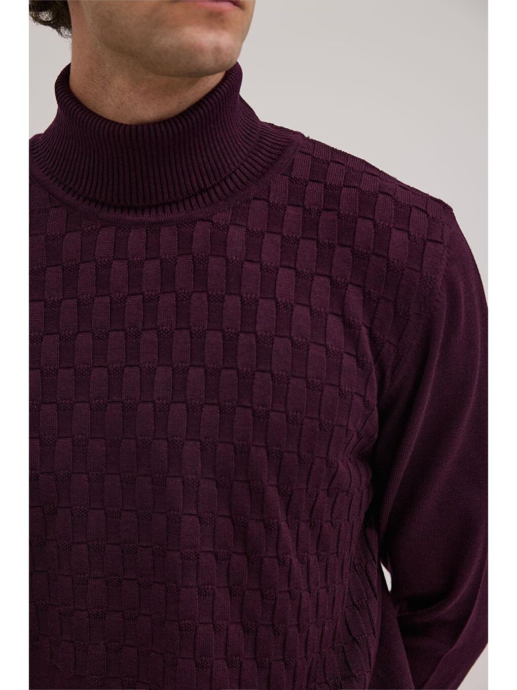 Mor Slim Fit Desenli Tam Balıkçı Yaka Triko-2