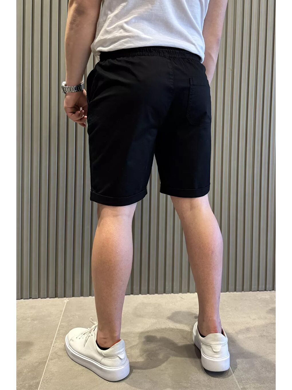 Siyah Duble Paça Erkek Şort-2