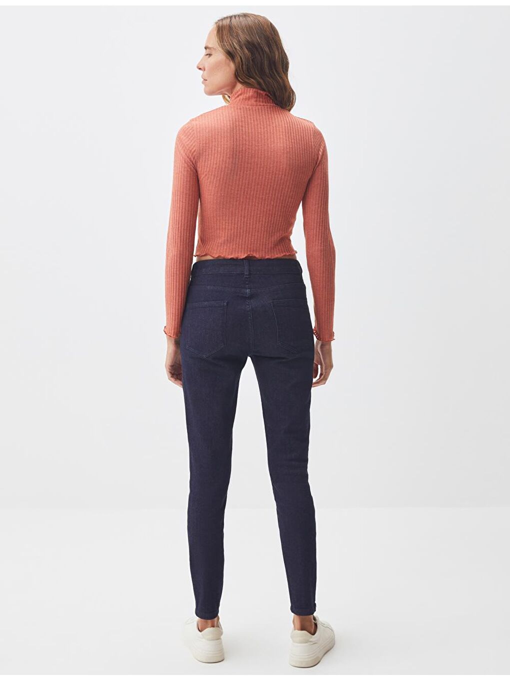 Kahverengi Tuğla Rengi Balıkçı Yaka Uzun Kollu Basic Örme Bluz-4