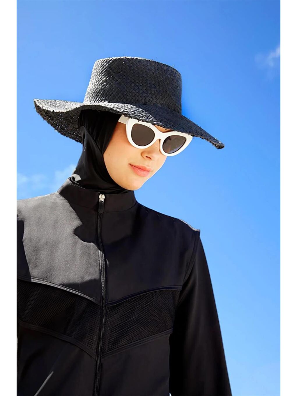 File Detaylı Siyah 5 Parça Tam Tesettür Mayo Takımı 2853-3