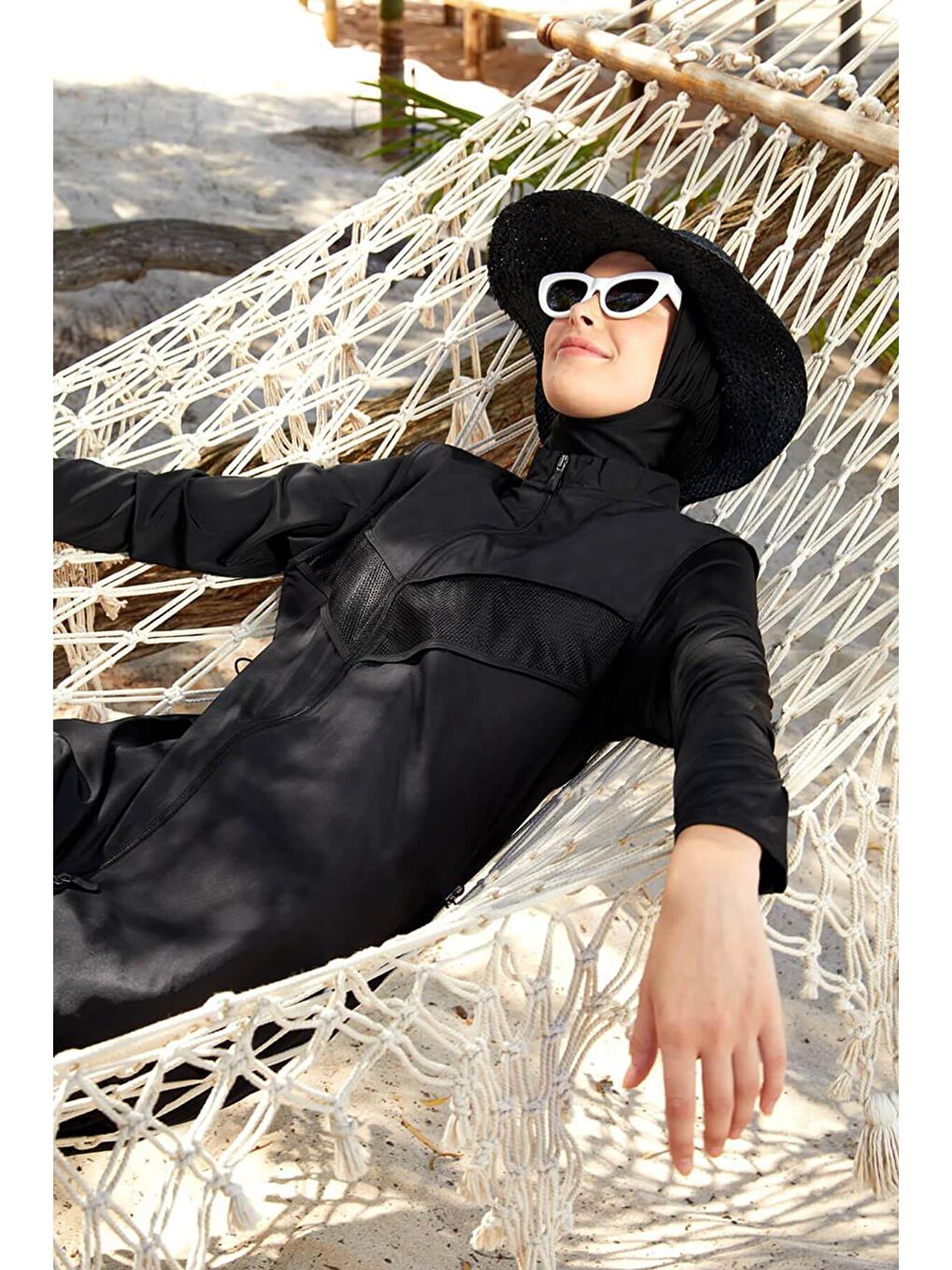 File Detaylı Siyah 5 Parça Tam Tesettür Mayo Takımı 2853-4