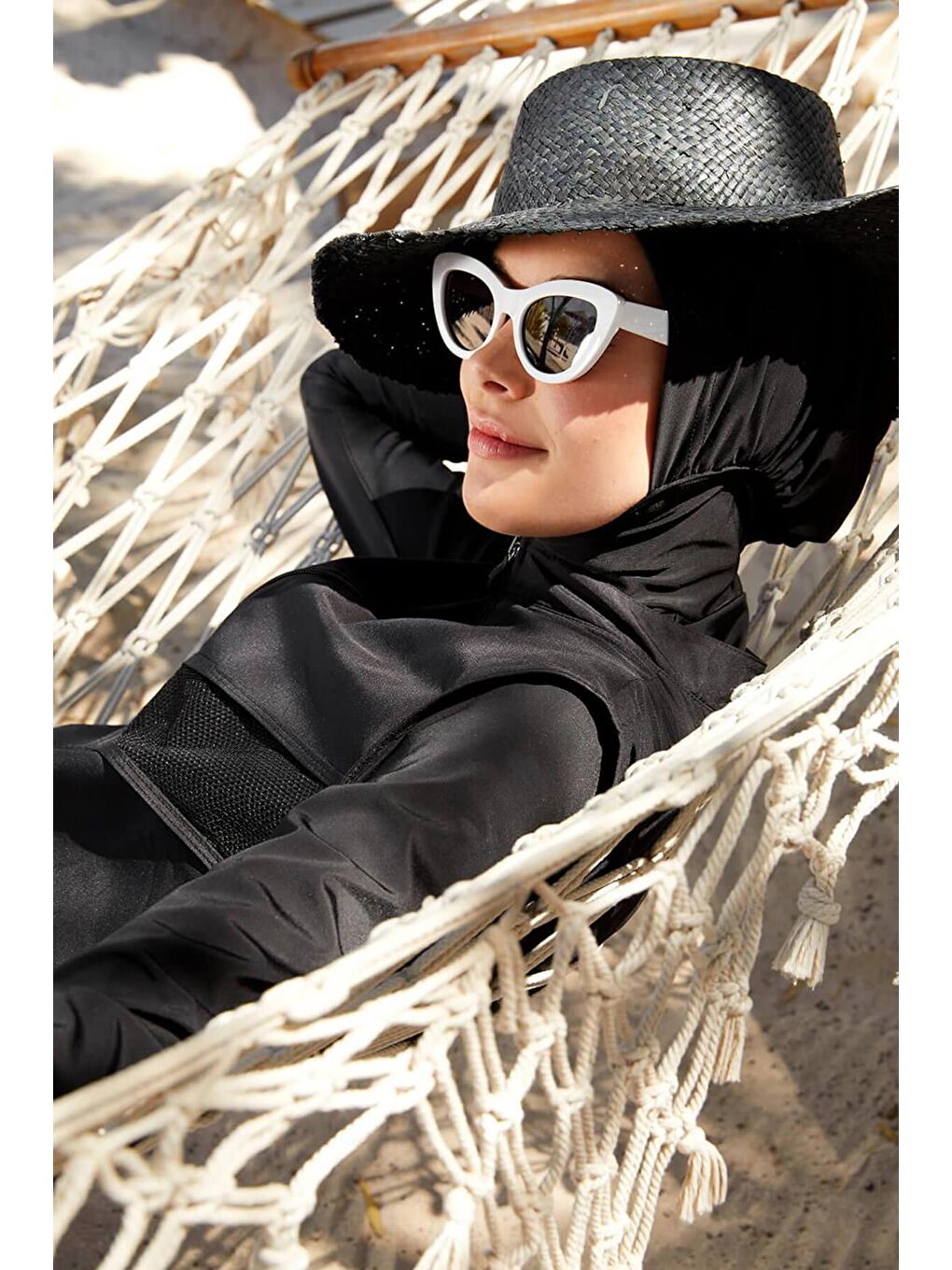 File Detaylı Siyah 5 Parça Tam Tesettür Mayo Takımı 2853-5