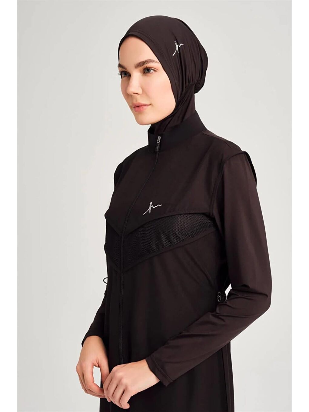 File Detaylı Siyah 5 Parça Tam Tesettür Mayo Takımı 2853-7