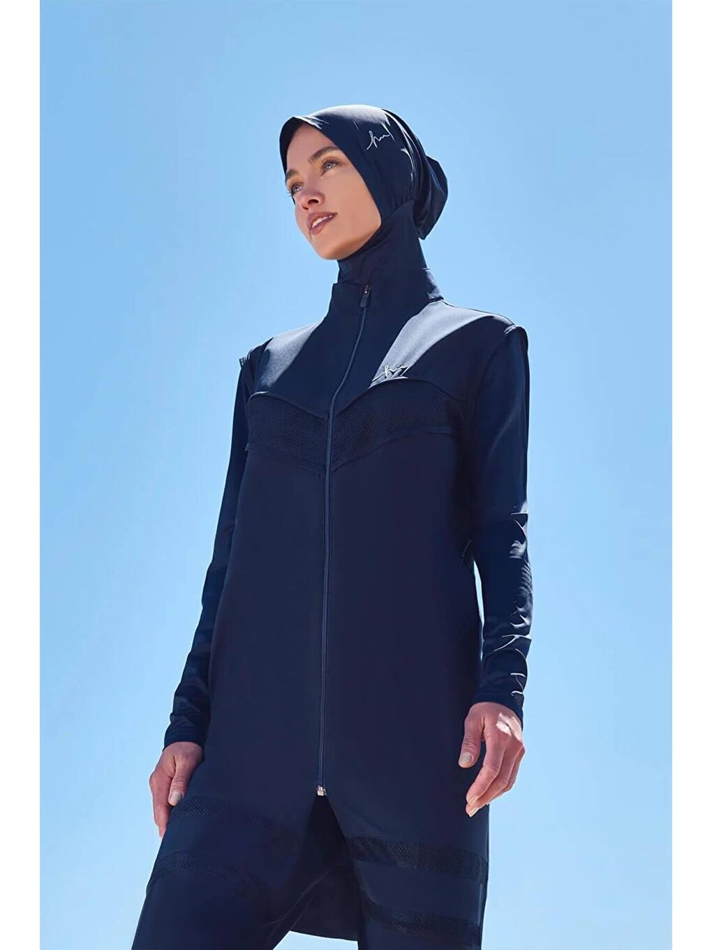 File Detaylı Lacivert 5 Parça Tam Tesettür Mayo Takımı 2853