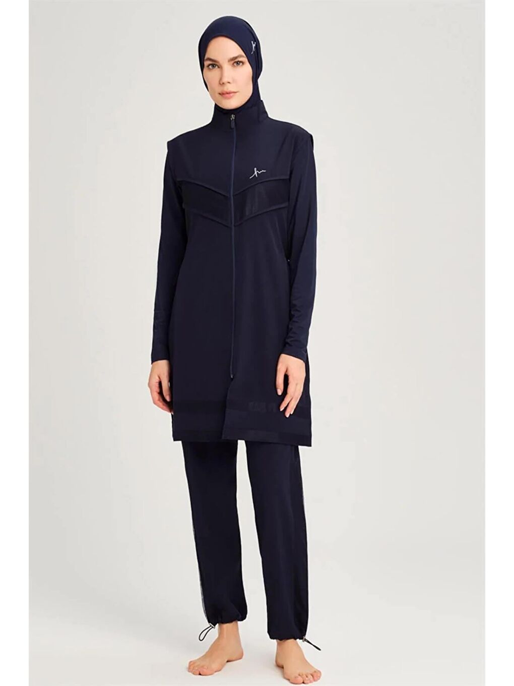 File Detaylı Lacivert 5 Parça Tam Tesettür Mayo Takımı 2853-1