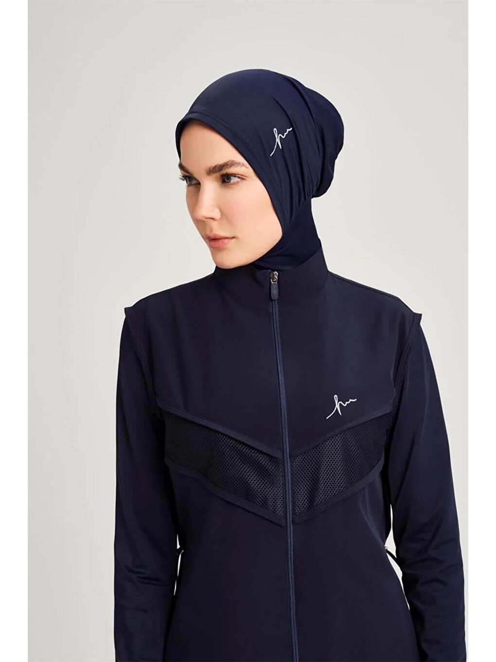 File Detaylı Lacivert 5 Parça Tam Tesettür Mayo Takımı 2853-2