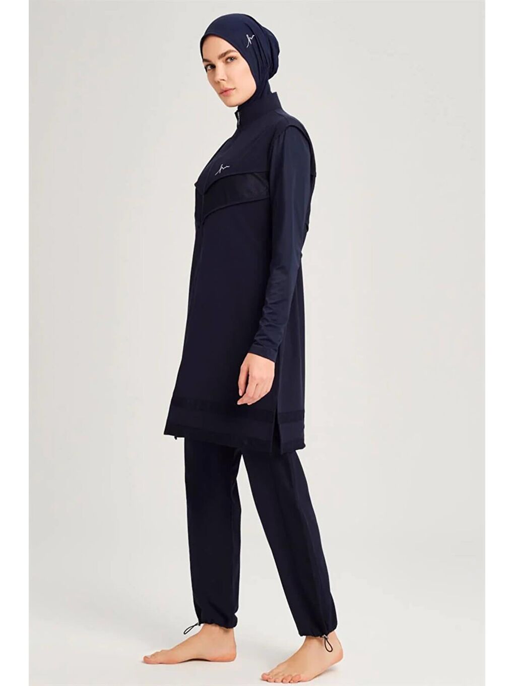 File Detaylı Lacivert 5 Parça Tam Tesettür Mayo Takımı 2853-3