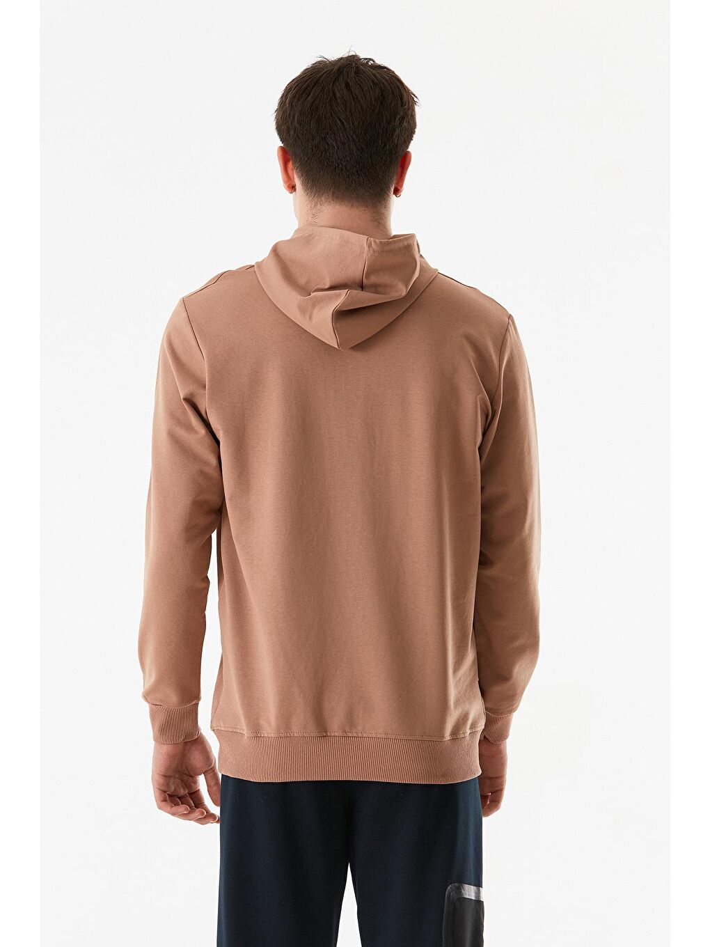 Fullamoda Kahverengi Yazı Baskılı Kanguru Cepli Kapüşonlu Sweatshirt - 3