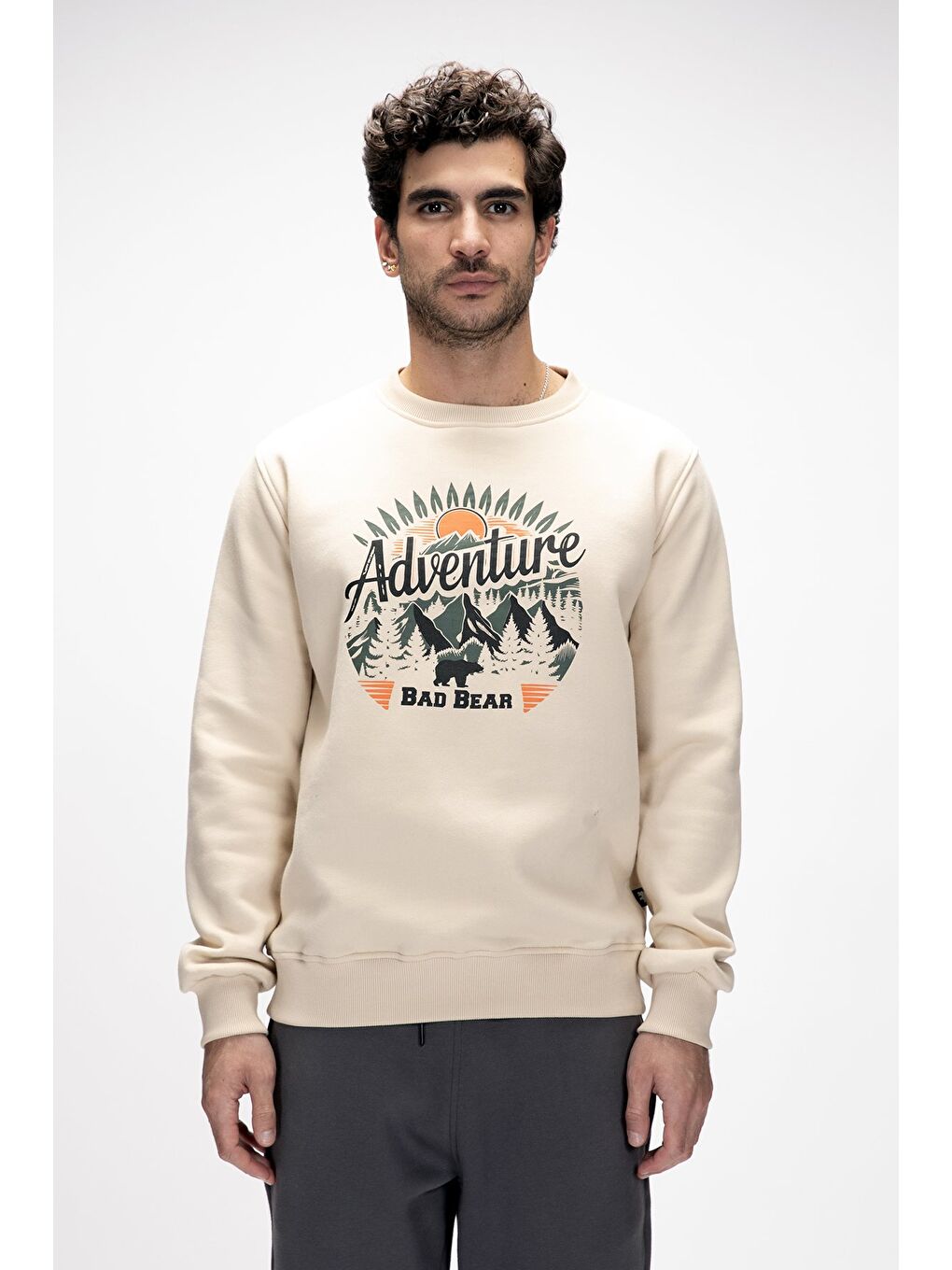 Adventure Bej Crewneck Erkek Baskılı Sweatshirt