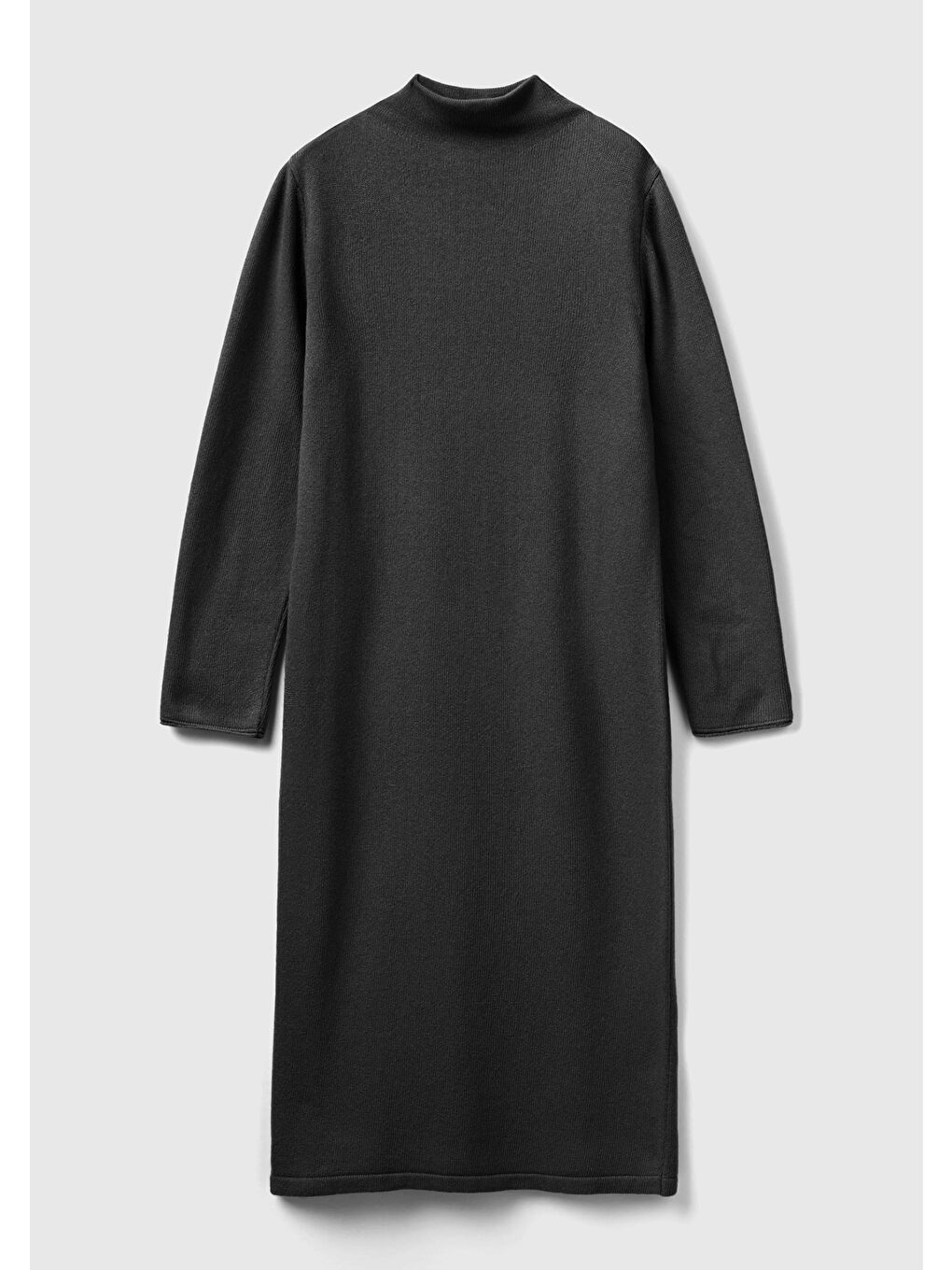 Kadın Siyah Kaşmir Karışımlı Dik Yaka Elbise-1