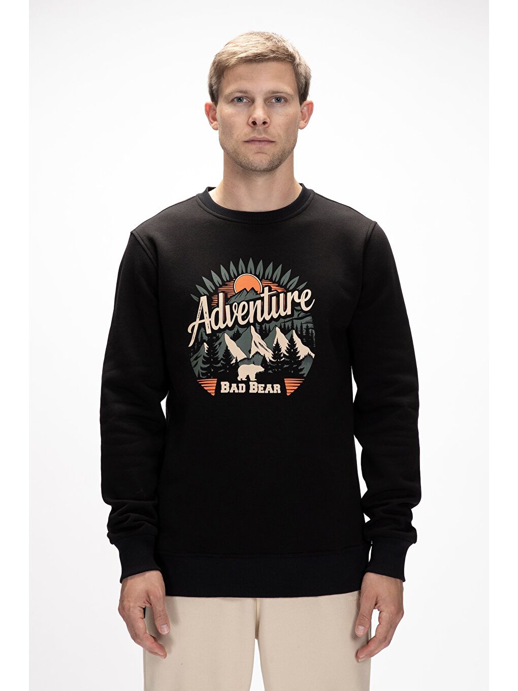 Siyah Adventure Si̇yah Crewneck Erkek Baskılı Sweatshirt
