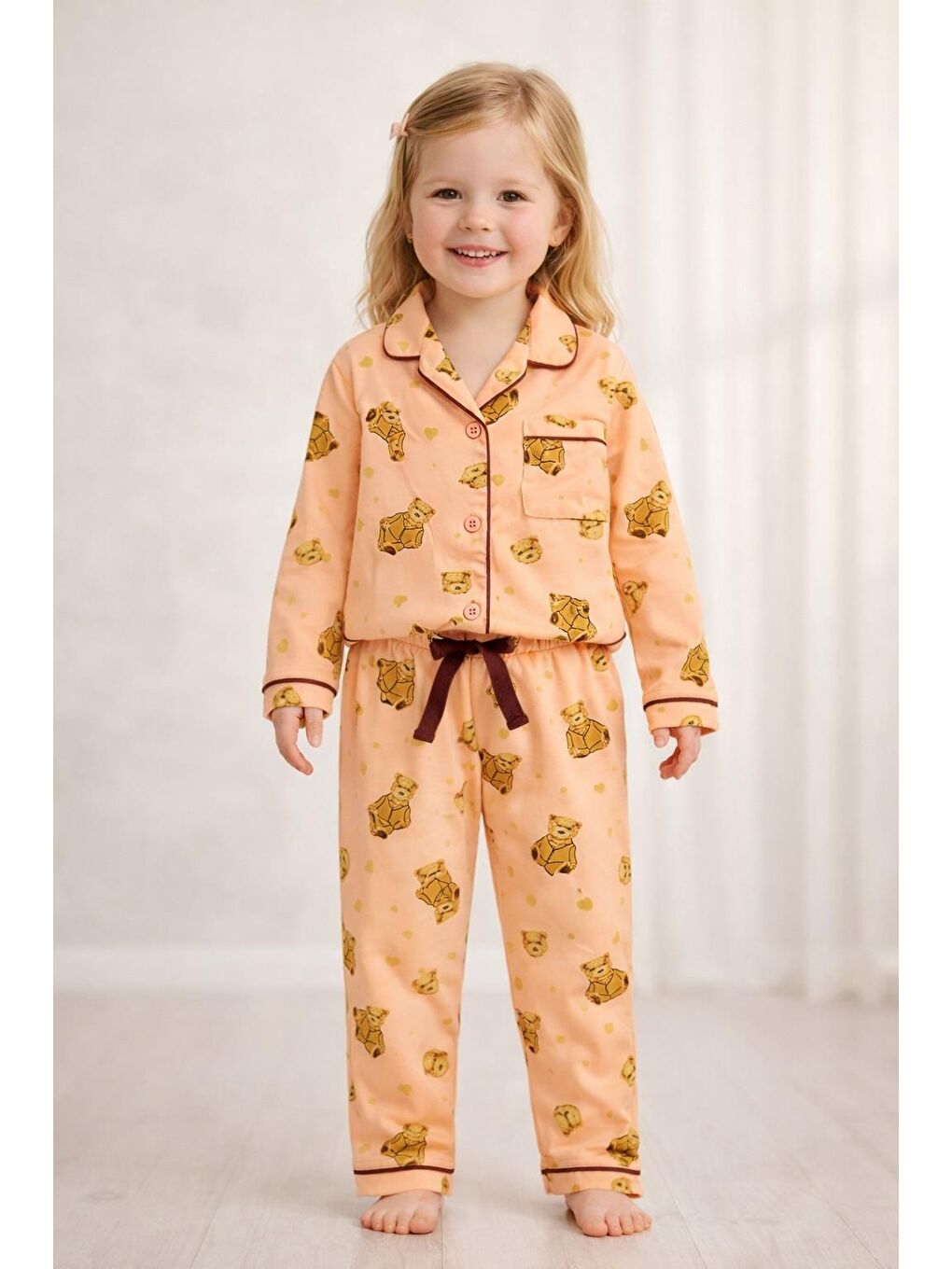 Pembe Kız Çocuk Teddy Desenli 3D Kutulu Pijama Takımı