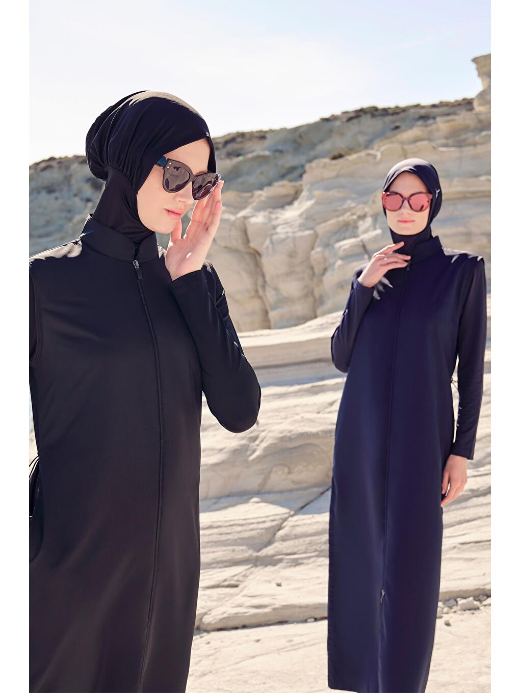 Tam Boy Siyah Jileli 4 Parça Tam Tesettür Mayo Takımı 6021-2