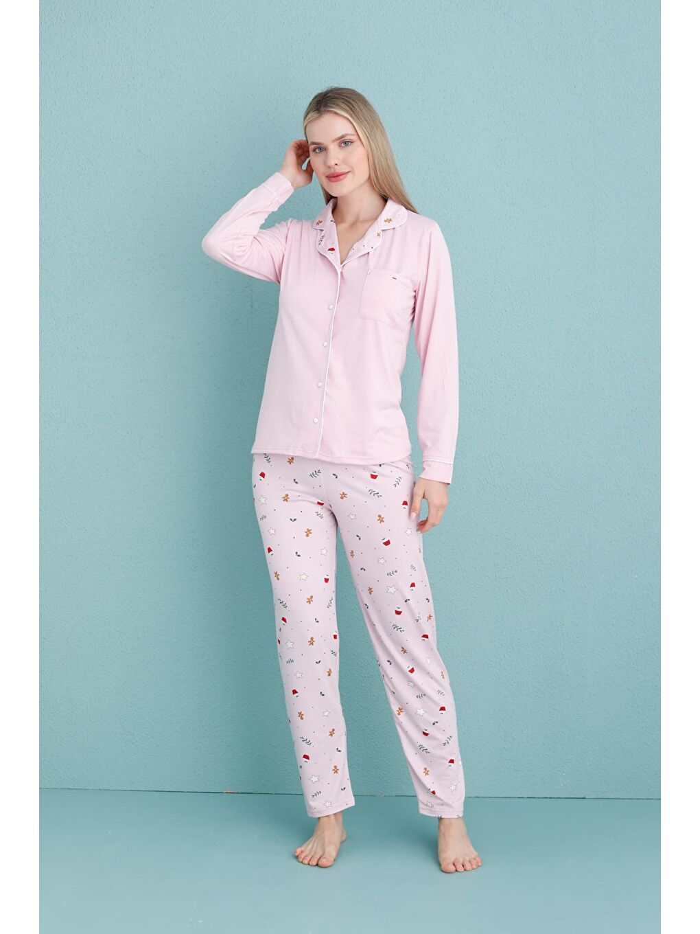 Kadın Milan Genç Önden Düğmeli Pijama Takımı | Pembe 50904-679