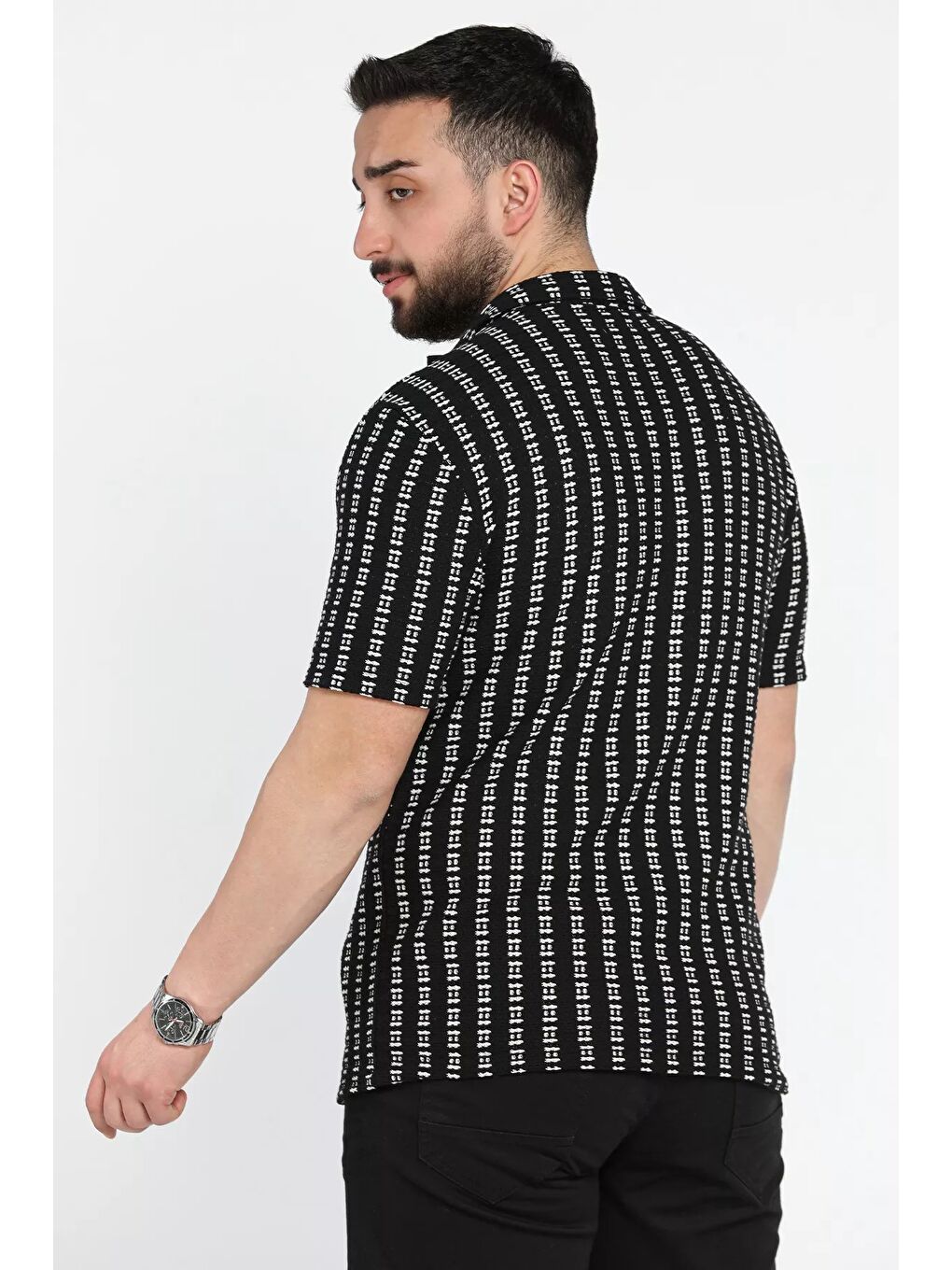 Siyah Jakarlı Erkek Kısa Kol Gömlek-2